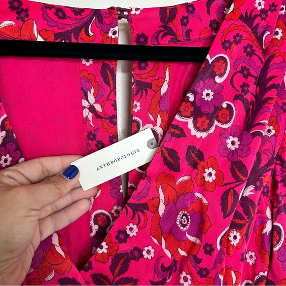 NWT Anthropologie Maeve Pink Floral Wrap Mini Dress - Picture 9 of 13